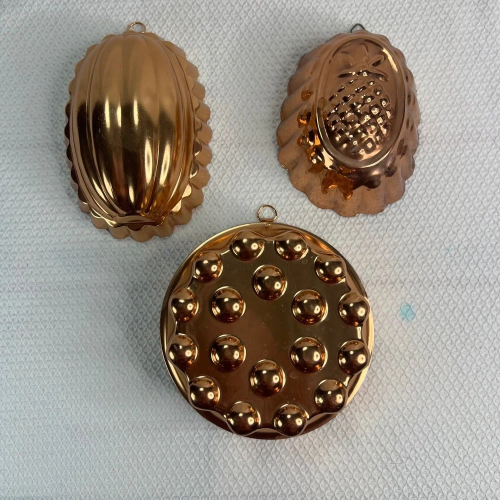 Vintage Copper Metal Kitchen Jello Cake Mold Set of 3 Wall Hangings Cottagecore‎